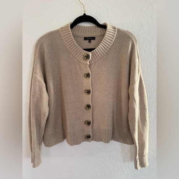 Quince 100% Organic Cotton Button Front Cardigan in speckled beige size medium - Picture 4 of 10
